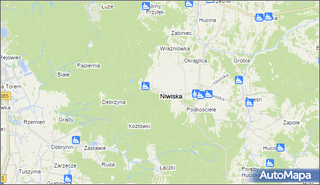 mapa Niwiska powiat kolbuszowski, Niwiska powiat kolbuszowski na mapie Targeo