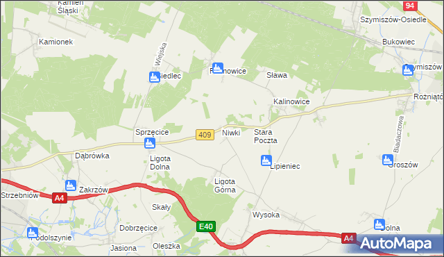 mapa Niwki gmina Strzelce Opolskie, Niwki gmina Strzelce Opolskie na mapie Targeo