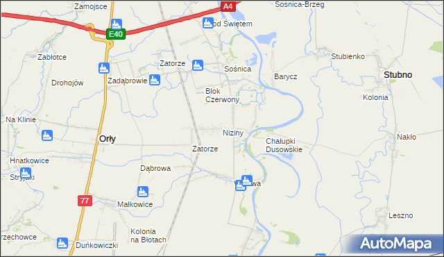 mapa Niziny gmina Orły, Niziny gmina Orły na mapie Targeo