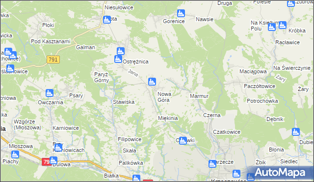 mapa Nowa Góra gmina Krzeszowice, Nowa Góra gmina Krzeszowice na mapie Targeo