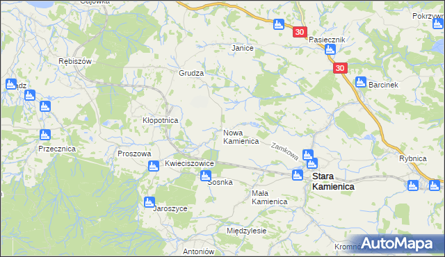 mapa Nowa Kamienica, Nowa Kamienica na mapie Targeo