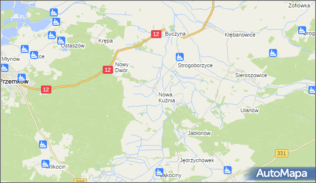 mapa Nowa Kuźnia gmina Radwanice, Nowa Kuźnia gmina Radwanice na mapie Targeo