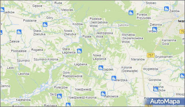 mapa Nowa Łagowica, Nowa Łagowica na mapie Targeo