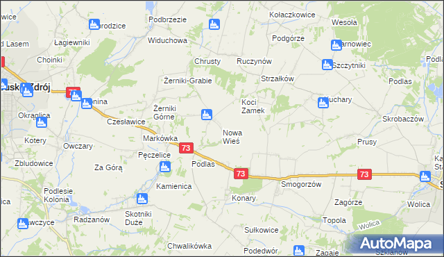 mapa Nowa Wieś gmina Busko-Zdrój, Nowa Wieś gmina Busko-Zdrój na mapie Targeo