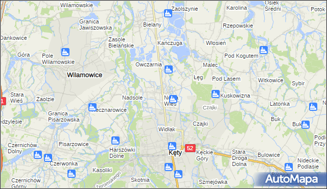 mapa Nowa Wieś gmina Kęty, Nowa Wieś gmina Kęty na mapie Targeo