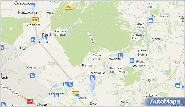 mapa Nowa Wieś gmina Kłobuck, Nowa Wieś gmina Kłobuck na mapie Targeo