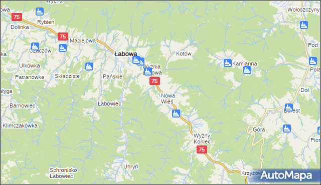 mapa Nowa Wieś gmina Łabowa, Nowa Wieś gmina Łabowa na mapie Targeo