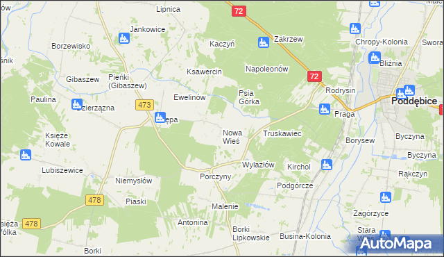 mapa Nowa Wieś gmina Poddębice, Nowa Wieś gmina Poddębice na mapie Targeo