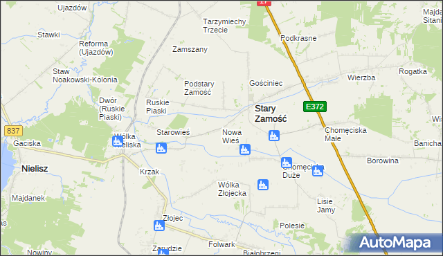 mapa Nowa Wieś gmina Stary Zamość, Nowa Wieś gmina Stary Zamość na mapie Targeo