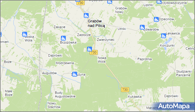 mapa Nowa Wola gmina Grabów nad Pilicą, Nowa Wola gmina Grabów nad Pilicą na mapie Targeo