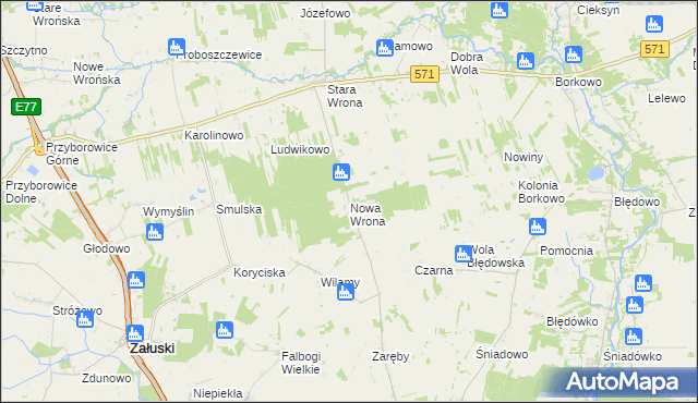 mapa Nowa Wrona gmina Joniec, Nowa Wrona gmina Joniec na mapie Targeo
