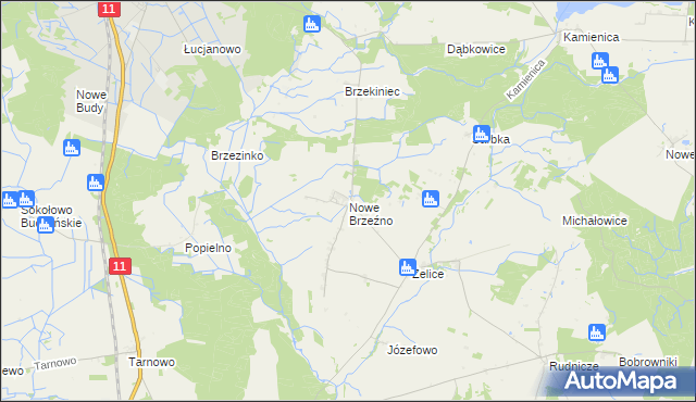 mapa Nowe Brzeźno gmina Budzyń, Nowe Brzeźno gmina Budzyń na mapie Targeo