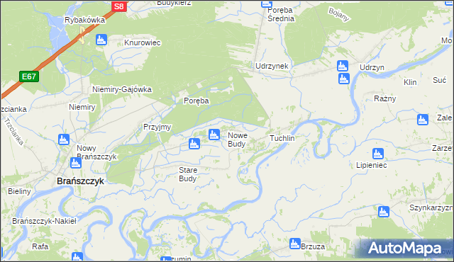 mapa Nowe Budy gmina Brańszczyk, Nowe Budy gmina Brańszczyk na mapie Targeo