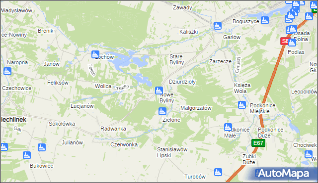 mapa Nowe Byliny, Nowe Byliny na mapie Targeo