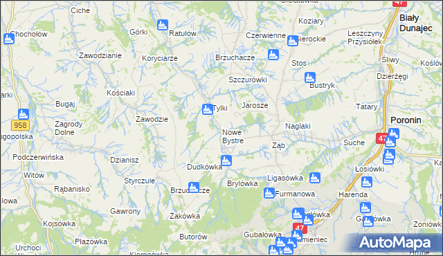 mapa Nowe Bystre, Nowe Bystre na mapie Targeo