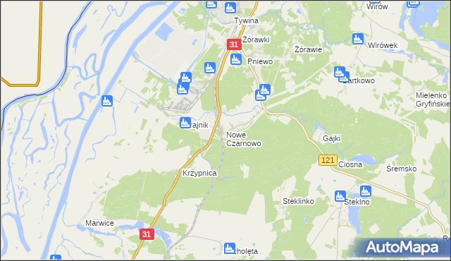 mapa Nowe Czarnowo gmina Gryfino, Nowe Czarnowo gmina Gryfino na mapie Targeo