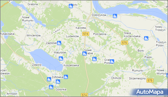 mapa Nowe Grabie gmina Gąbin, Nowe Grabie gmina Gąbin na mapie Targeo