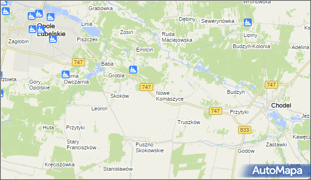 mapa Nowe Komaszyce, Nowe Komaszyce na mapie Targeo