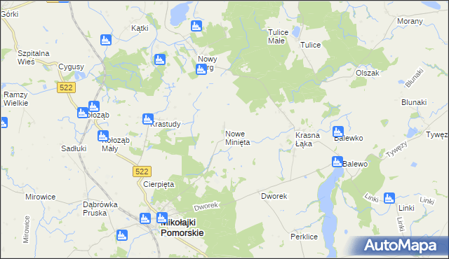 mapa Nowe Minięta, Nowe Minięta na mapie Targeo