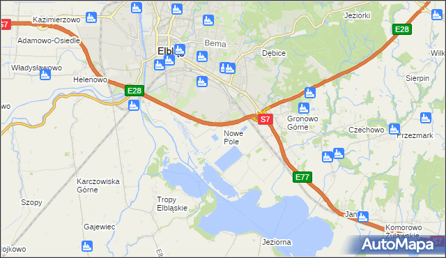mapa Nowe Pole gmina Elbląg, Nowe Pole gmina Elbląg na mapie Targeo
