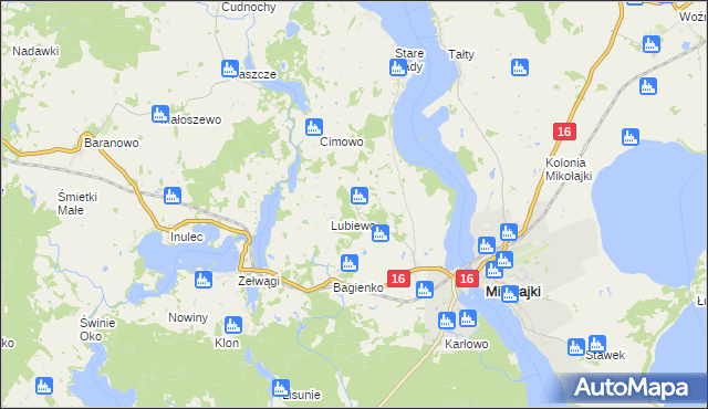 mapa Nowe Sady gmina Mikołajki, Nowe Sady gmina Mikołajki na mapie Targeo