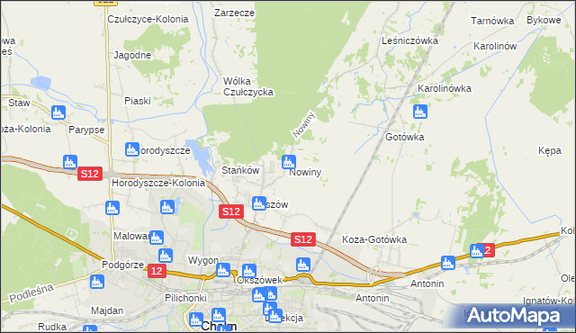 mapa Nowiny gmina Chełm, Nowiny gmina Chełm na mapie Targeo