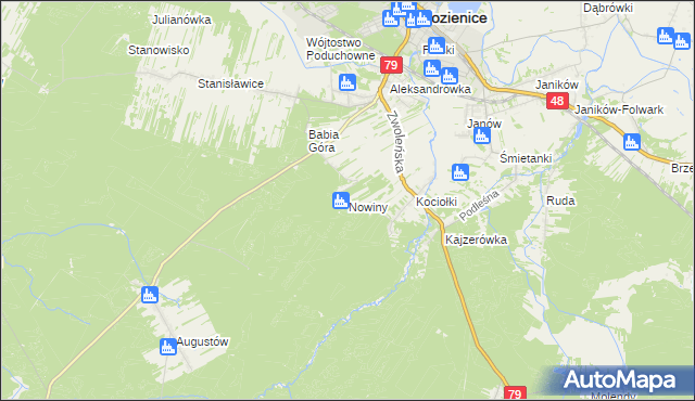 mapa Nowiny gmina Kozienice, Nowiny gmina Kozienice na mapie Targeo