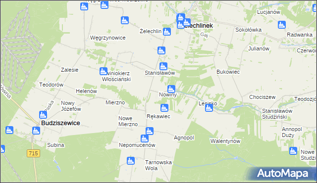 mapa Nowiny gmina Żelechlinek, Nowiny gmina Żelechlinek na mapie Targeo