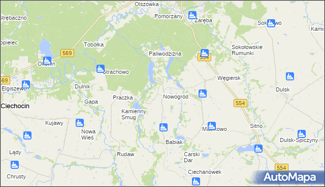 mapa Nowogród gmina Golub-Dobrzyń, Nowogród gmina Golub-Dobrzyń na mapie Targeo