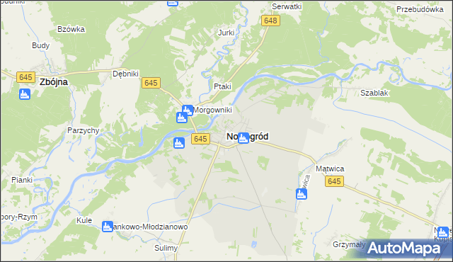mapa Nowogród powiat łomżyński, Nowogród powiat łomżyński na mapie Targeo