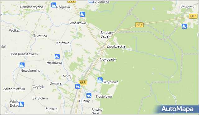 mapa Nowosady gmina Hajnówka, Nowosady gmina Hajnówka na mapie Targeo