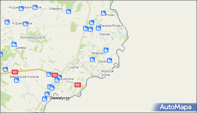 mapa Nowosiółki gmina Sławatycze, Nowosiółki gmina Sławatycze na mapie Targeo