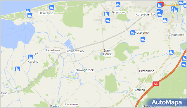 mapa Nowy Borek gmina Kołobrzeg, Nowy Borek gmina Kołobrzeg na mapie Targeo