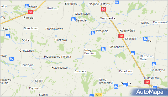 mapa Nowy Bromierz, Nowy Bromierz na mapie Targeo