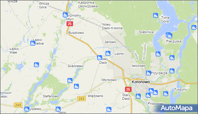 mapa Nowy Dwór gmina Koronowo, Nowy Dwór gmina Koronowo na mapie Targeo