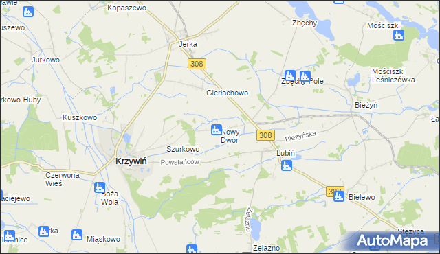 mapa Nowy Dwór gmina Krzywiń, Nowy Dwór gmina Krzywiń na mapie Targeo