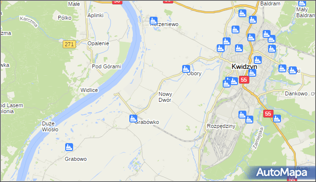 mapa Nowy Dwór gmina Kwidzyn, Nowy Dwór gmina Kwidzyn na mapie Targeo