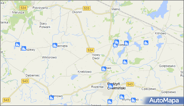 mapa Nowy Dwór gmina Radzyń Chełmiński, Nowy Dwór gmina Radzyń Chełmiński na mapie Targeo