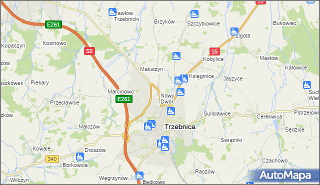 mapa Nowy Dwór gmina Trzebnica, Nowy Dwór gmina Trzebnica na mapie Targeo