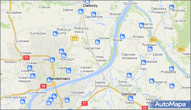 mapa Nowy Kamień gmina Dwikozy, Nowy Kamień gmina Dwikozy na mapie Targeo