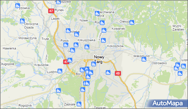 mapa Nowego Targu, Nowy Targ na mapie Targeo