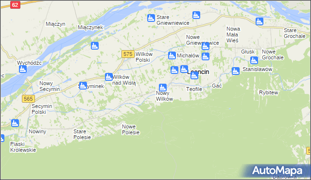 mapa Nowy Wilków gmina Leoncin, Nowy Wilków gmina Leoncin na mapie Targeo