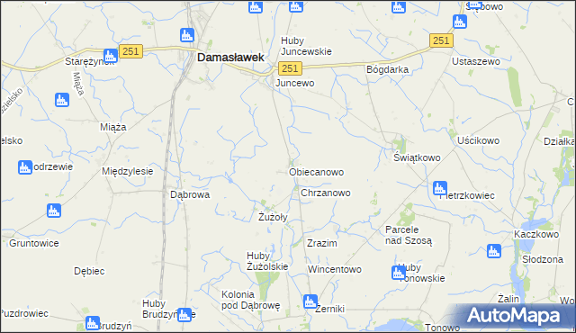 mapa Obiecanowo gmina Janowiec Wielkopolski, Obiecanowo gmina Janowiec Wielkopolski na mapie Targeo