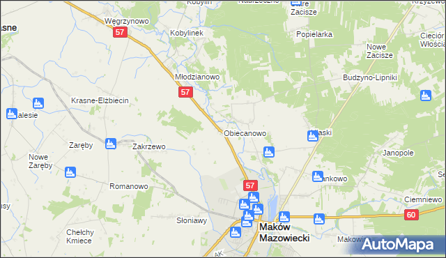 mapa Obiecanowo gmina Karniewo, Obiecanowo gmina Karniewo na mapie Targeo