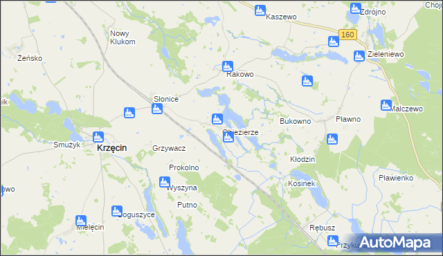 mapa Objezierze gmina Krzęcin, Objezierze gmina Krzęcin na mapie Targeo