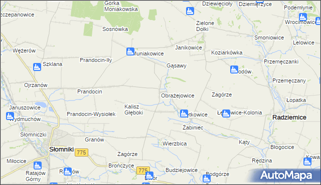 mapa Obrażejowice, Obrażejowice na mapie Targeo