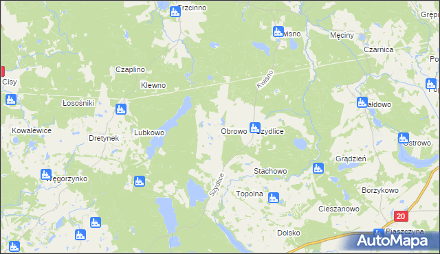 mapa Obrowo gmina Miastko, Obrowo gmina Miastko na mapie Targeo