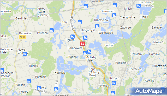 mapa Ochaby Wielkie, Ochaby Wielkie na mapie Targeo