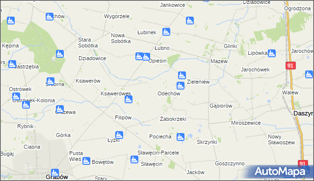 mapa Odechów gmina Grabów, Odechów gmina Grabów na mapie Targeo
