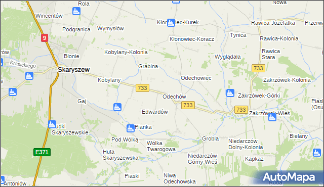 mapa Odechów gmina Skaryszew, Odechów gmina Skaryszew na mapie Targeo